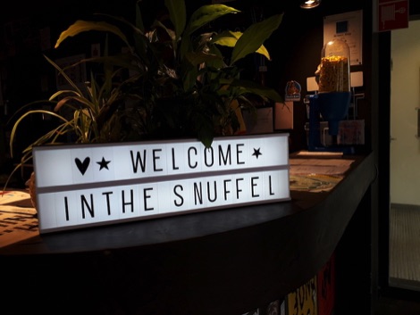 Snuffel Hostel welcome sign